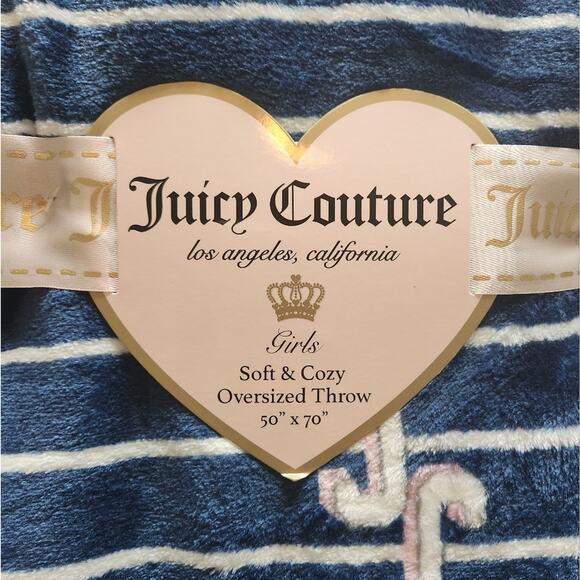 Juicy Couture Girls Over-Sized Throw - Blue / White Stripes JC logo - 50" x 70" - Picture 5 of 5